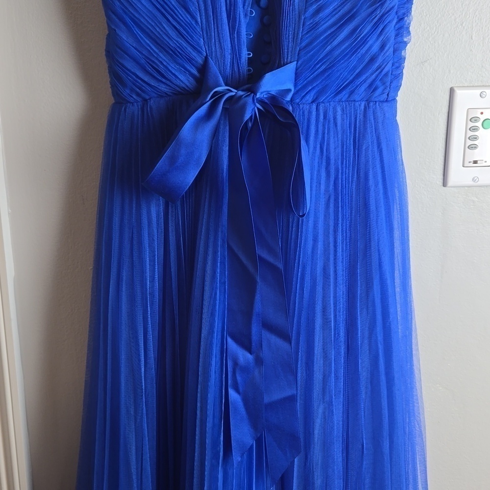 ASOS DESIGN-off shoulder tulle midi dress with tie back/ pleated skirt-Size 0 - Picture 14 of 16